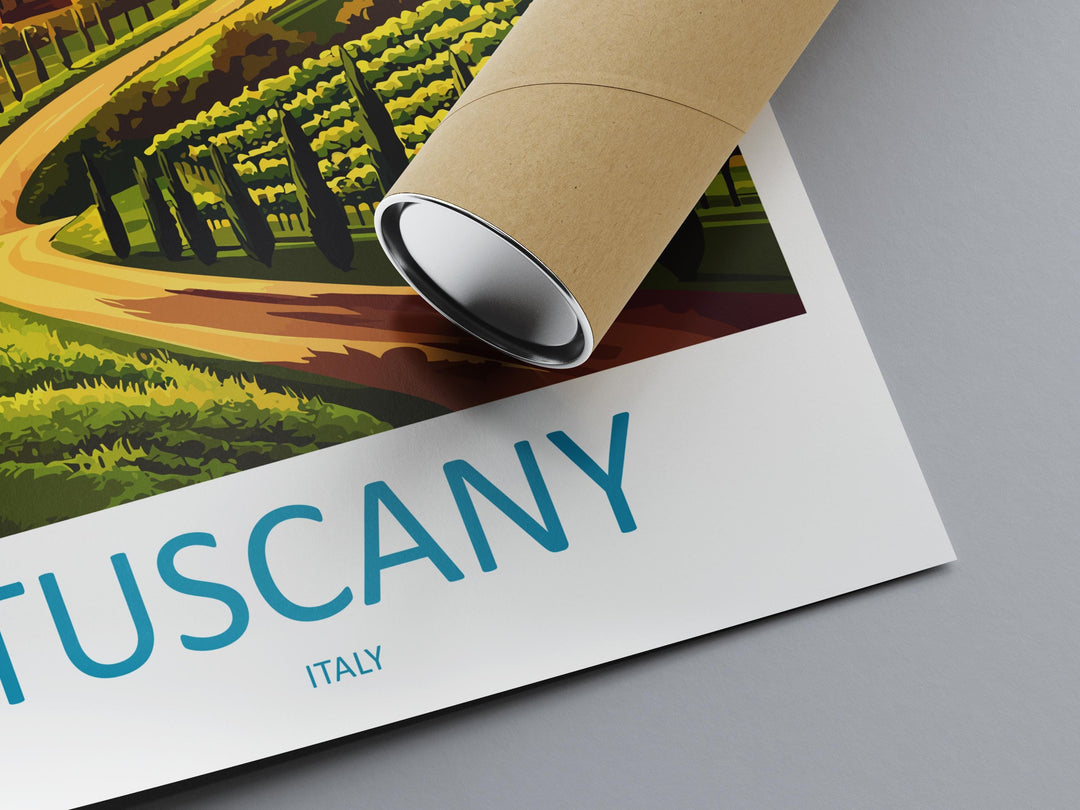Tuscany Cartoon Travel Poster Italy Wall Art Countryside Print Vineyard Illustration Rustic Decor Tuscany Souvenir Gift