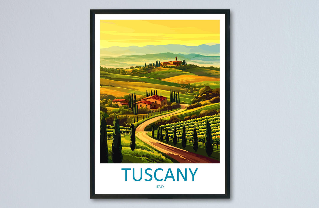 Tuscany Cartoon Travel Poster Italy Wall Art Countryside Print Vineyard Illustration Rustic Decor Tuscany Souvenir Gift