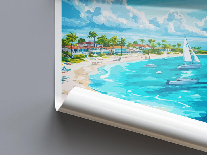 Turks and Caicos Cartoon Travel Poster Caribbean Wall Art Island Print Tropical Illustration Beach Decor TCI Souvenir Gift