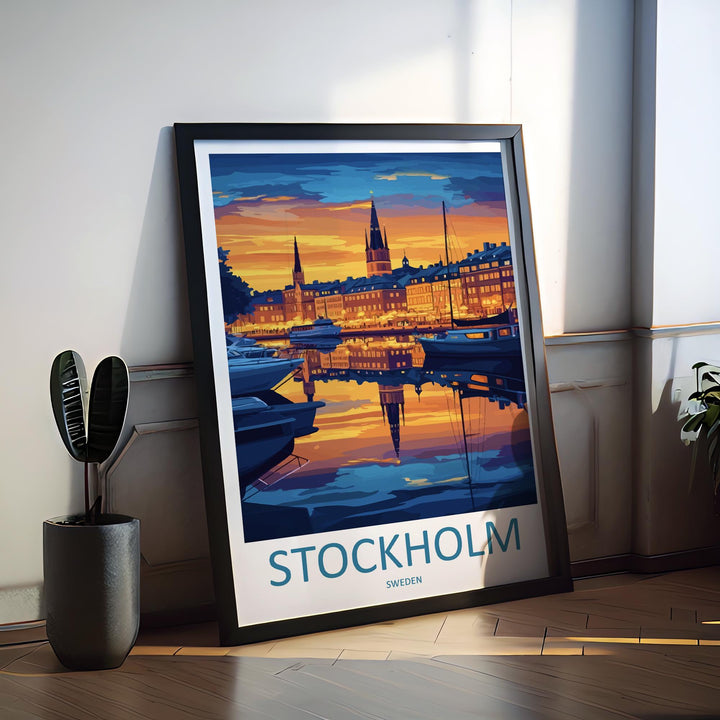 Stockholm Cartoon Travel Poster Sweden Wall Art Cityscape Print Scandinavian Illustration Nordic Decor Stockholm Souvenir Gift