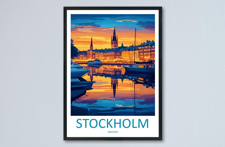 Stockholm Cartoon Travel Poster Sweden Wall Art Cityscape Print Scandinavian Illustration Nordic Decor Stockholm Souvenir Gift