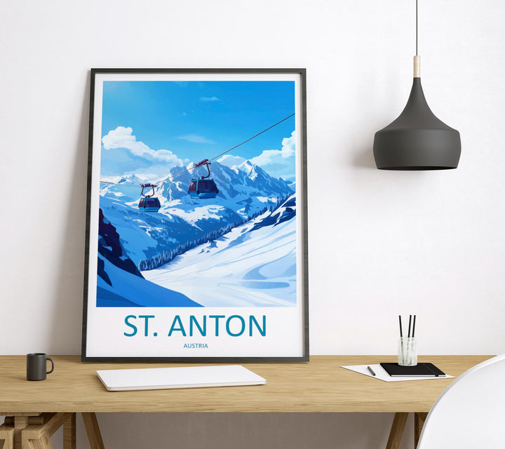 St Anton Cartoon Travel Poster Austria Wall Art Ski Resort Print Alpine Illustration Winter Decor St Anton Souvenir Gift