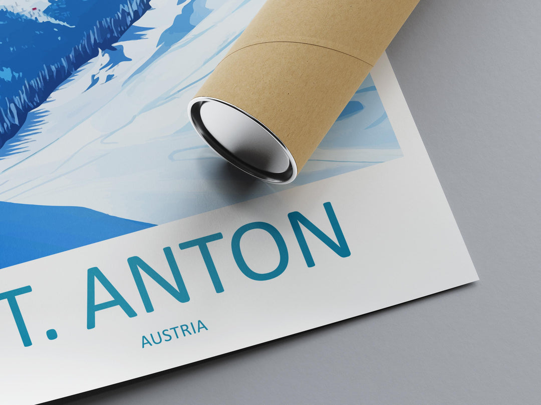 St Anton Cartoon Travel Poster Austria Wall Art Ski Resort Print Alpine Illustration Winter Decor St Anton Souvenir Gift