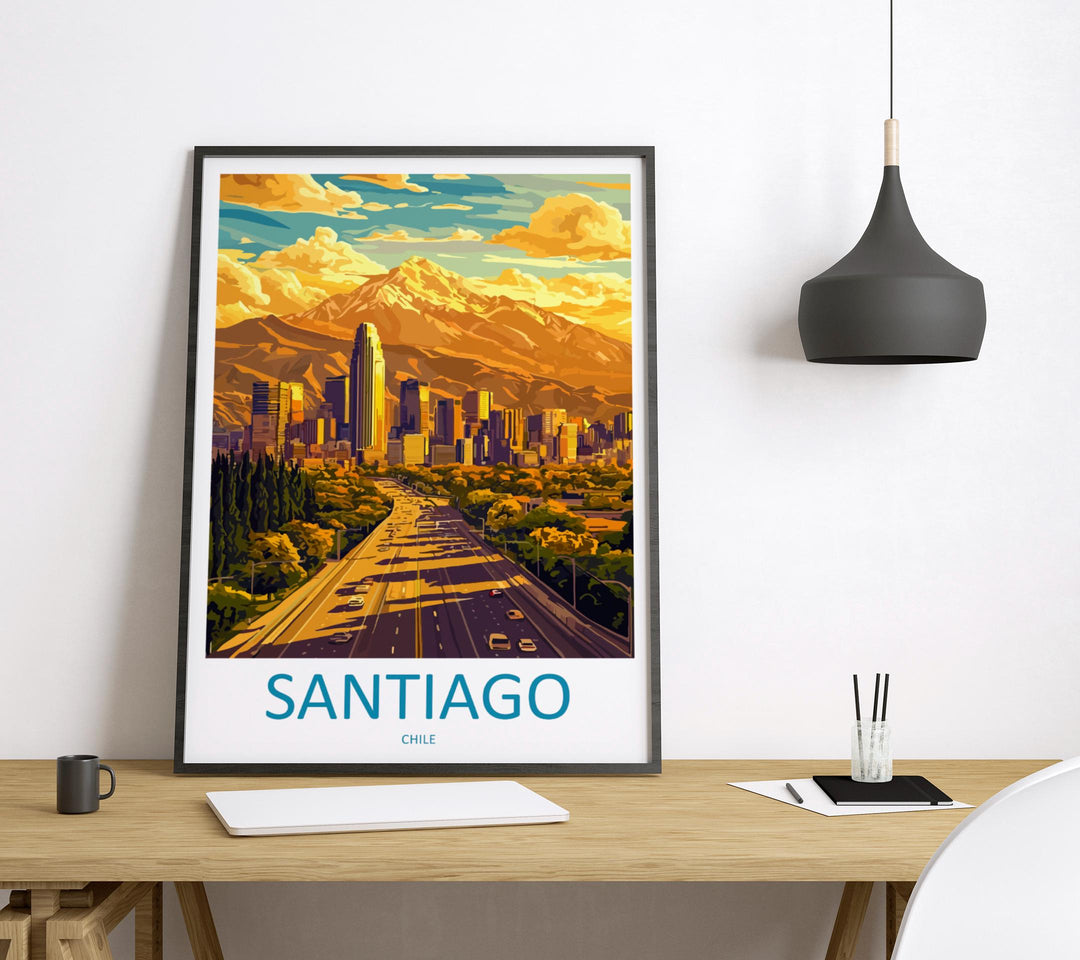 Santiago Chile Cartoon Travel Poster South America Wall Art City Print Andes Illustration Urban Decor Santiago Souvenir Gift