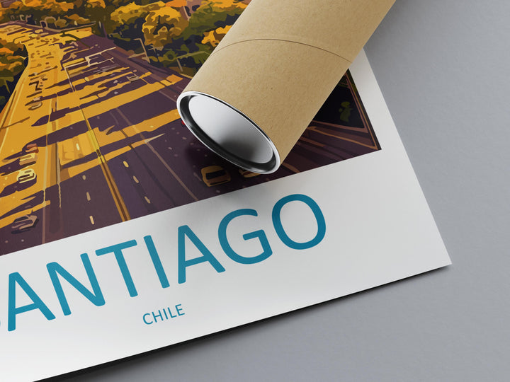 Santiago Chile Cartoon Travel Poster South America Wall Art City Print Andes Illustration Urban Decor Santiago Souvenir Gift