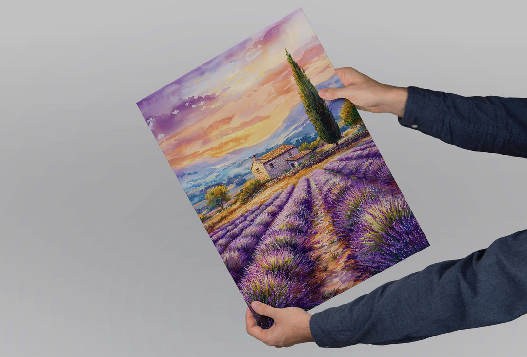 Provence Watercolor Poster Provence Travel Print France Wall Art Provence Decor Lavender Field Landscape French Countryside Scene Print