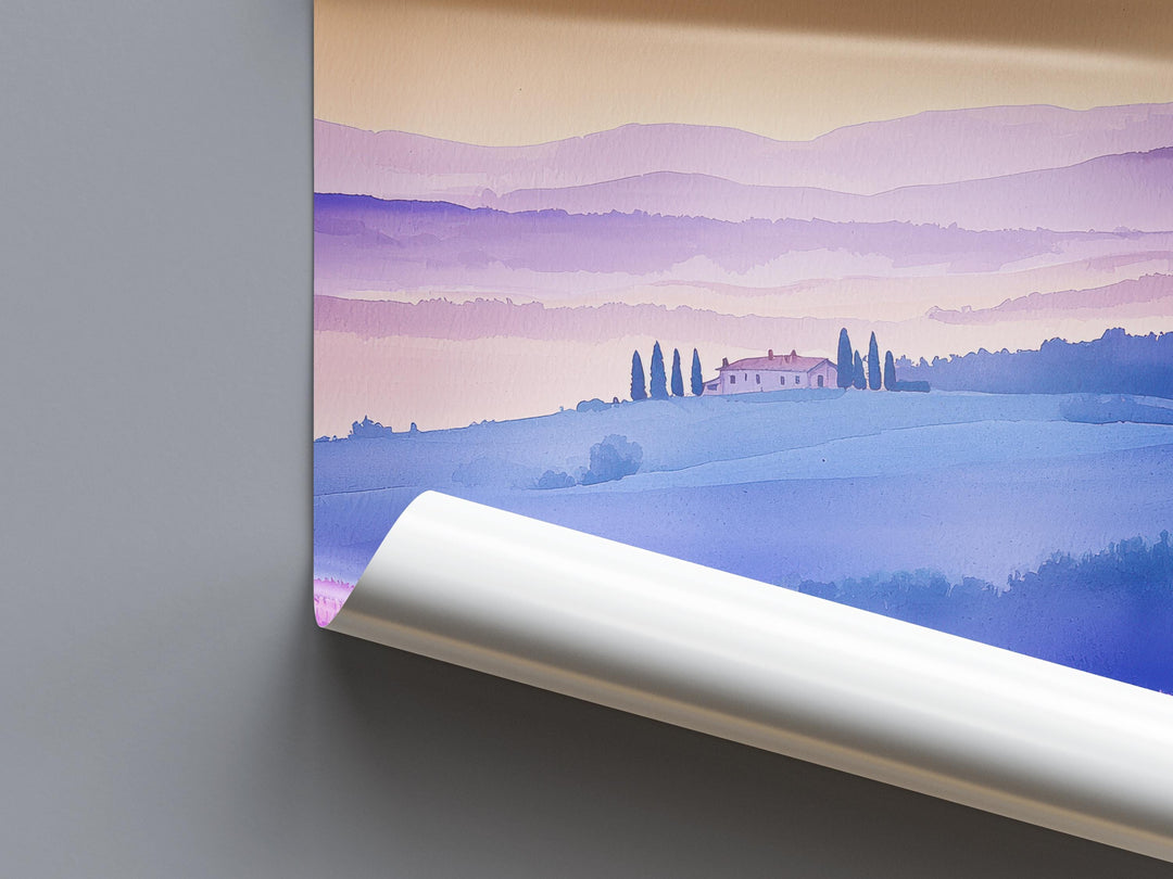 Provence Watercolor Poster Provence Travel Print France Wall Art Provence Decor Lavender Field Landscape French Countryside Scene Print