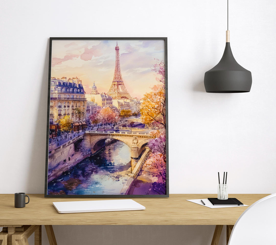 Paris Watercolor Poster Paris Travel Print France Wall Art Paris Decor Eiffel Tower Scene Romantic Paris View Cityscape Landscape Print