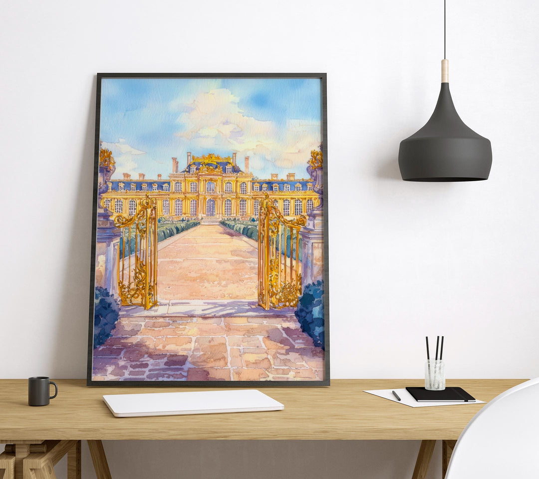 Palace of Versailles Watercolor Poster Versailles Travel Print France Wall Art Versailles Decor Royal Garden Scene Historic Castle Print