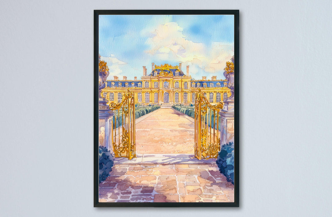 Palace of Versailles Watercolor Poster Versailles Travel Print France Wall Art Versailles Decor Royal Garden Scene Historic Castle Print