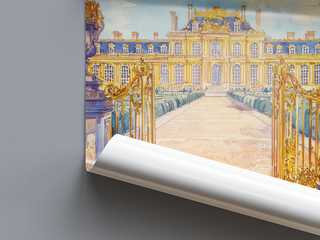 Palace of Versailles Watercolor Poster Versailles Travel Print France Wall Art Versailles Decor Royal Garden Scene Historic Castle Print