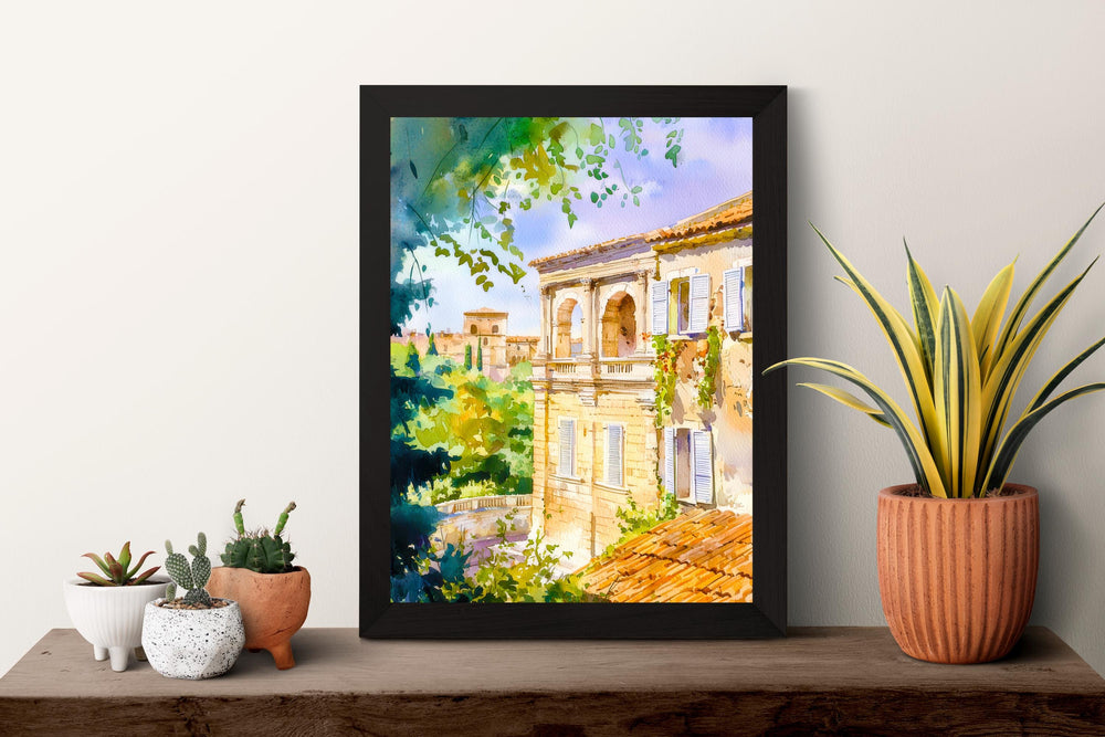 Nimes Watercolor Poster Nimes Travel Print France Wall Art Nimes Decor Roman Arena Scene Historic City Landscape French Architecture Print