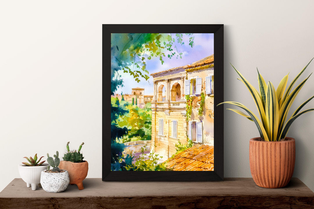 Nimes Watercolor Poster Nimes Travel Print France Wall Art Nimes Decor Roman Arena Scene Historic City Landscape French Architecture Print