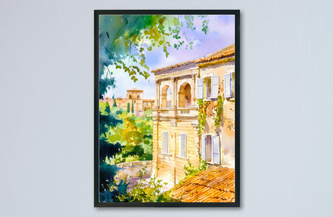 Nimes Watercolor Poster Nimes Travel Print France Wall Art Nimes Decor Roman Arena Scene Historic City Landscape French Architecture Print