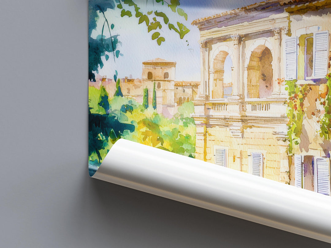 Nimes Watercolor Poster Nimes Travel Print France Wall Art Nimes Decor Roman Arena Scene Historic City Landscape French Architecture Print