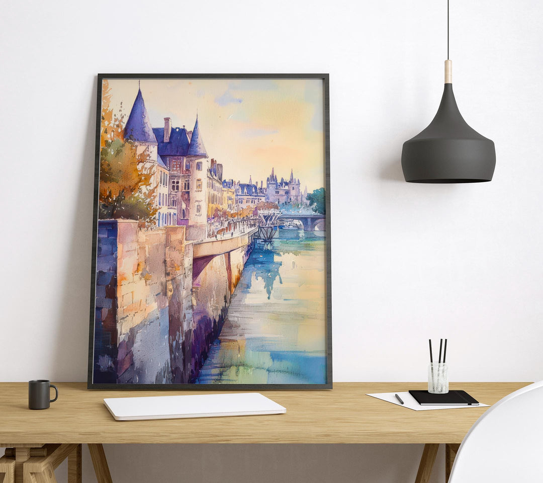Nantes Watercolor Poster Nantes Travel Print France Wall Art Nantes Decor Historic City Scene Loire River Landscape French Architecture
