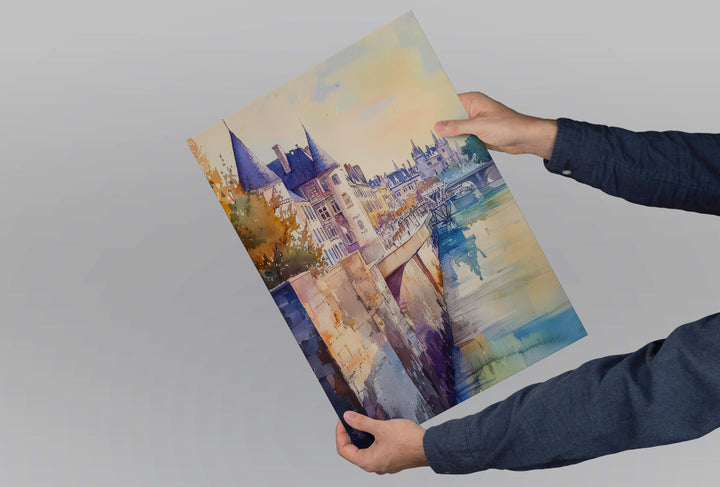 Nantes Watercolor Poster Nantes Travel Print France Wall Art Nantes Decor Historic City Scene Loire River Landscape French Architecture