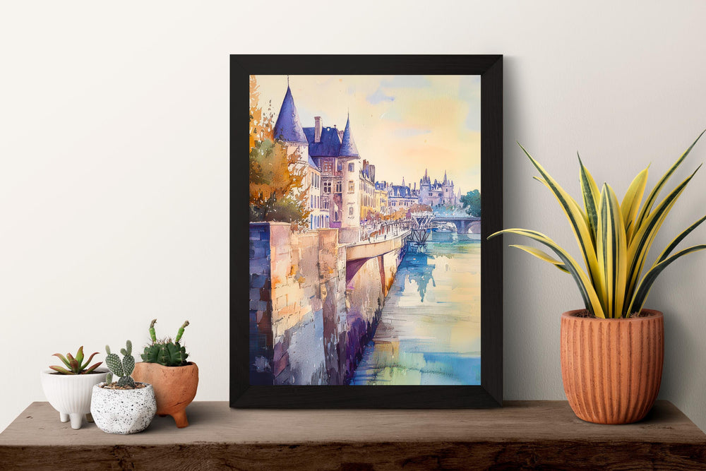 Nantes Watercolor Poster Nantes Travel Print France Wall Art Nantes Decor Historic City Scene Loire River Landscape French Architecture