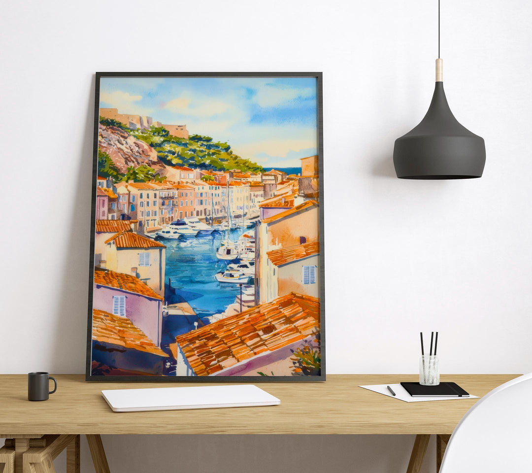 Marseille Watercolor Poster Marseille Travel Print France Wall Art Marseille Decor Old Port Scene Coastal City View Mediterranean Print