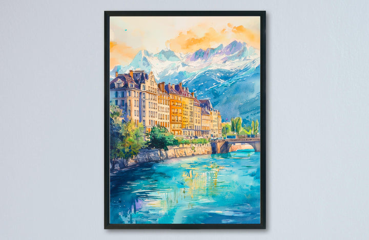 Grenoble Watercolor Poster Grenoble Travel Print France Wall Art Grenoble Decor Mountain City Scene French Alps Landscape Urban Print