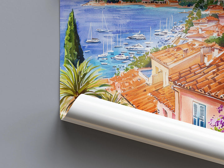 French Riviera Watercolor Poster France Travel Print Riviera Wall Art French Riviera Decor Coastal City Scene Mediterranean View Print