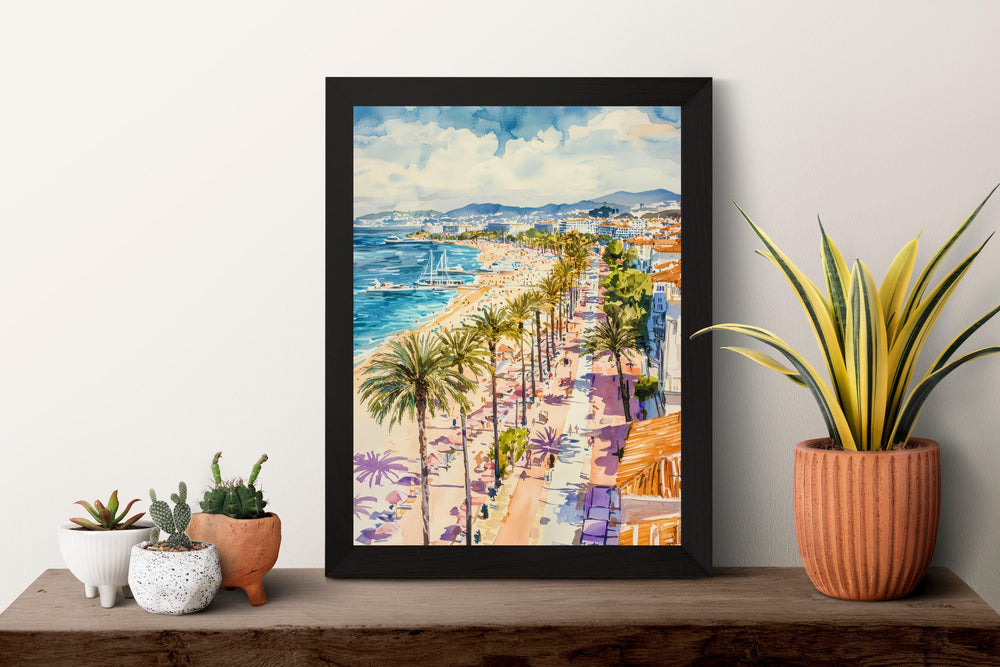 Cannes Watercolor Poster Cannes Travel Print France Wall Art Cannes Decor French Riviera Scene Seaside Cityscape Beach Sunset Print