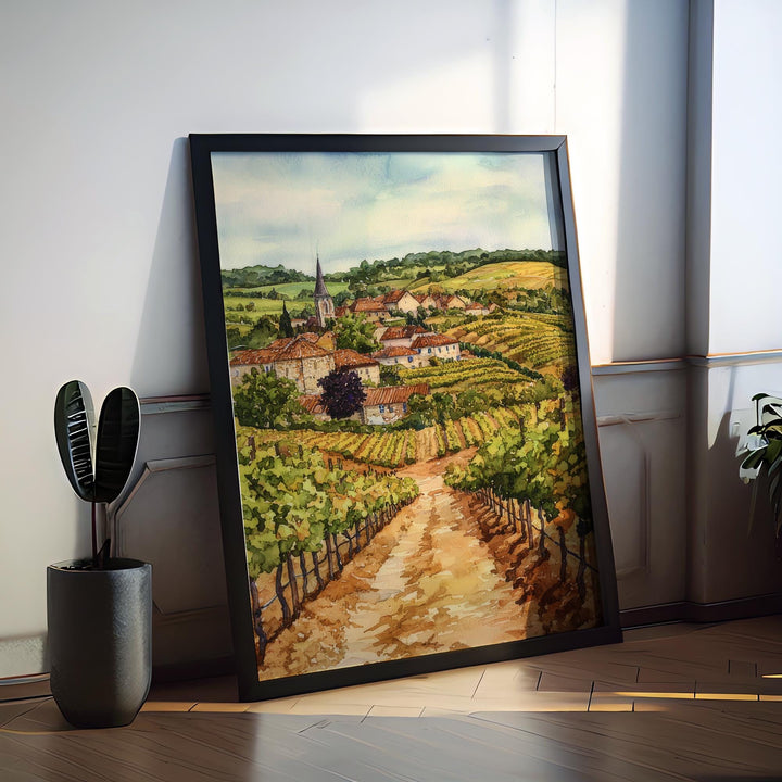 Burgundy Watercolor Poster Burgundy Travel Print France Wall Art Burgundy Decor Vineyard Scene French Countryside Landscape Wine Region