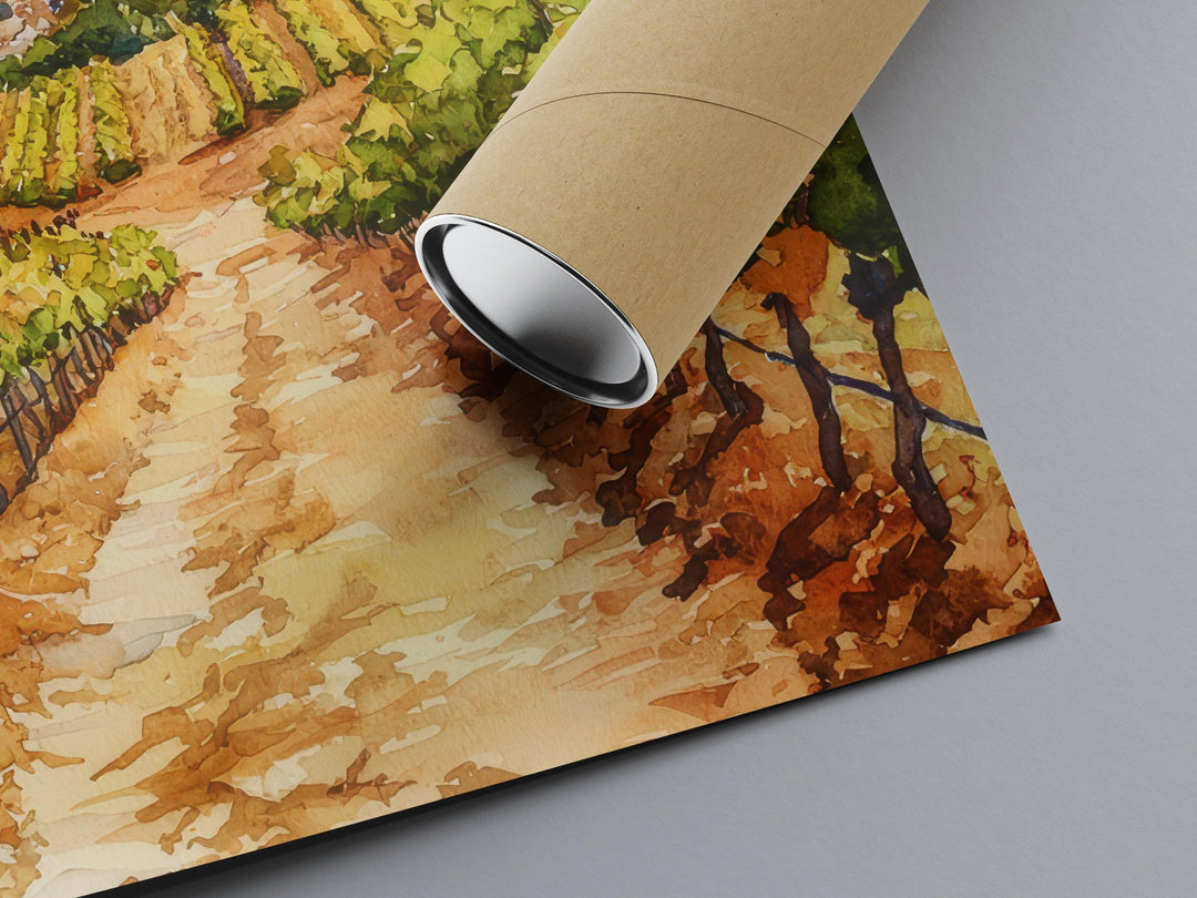 Burgundy Watercolor Poster Burgundy Travel Print France Wall Art Burgundy Decor Vineyard Scene French Countryside Landscape Wine Region