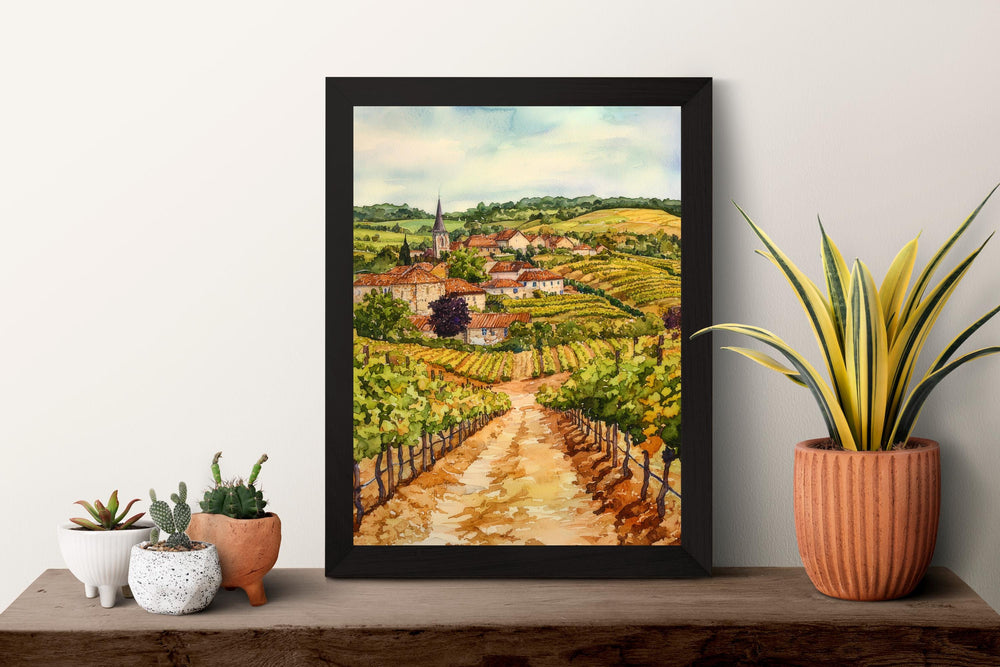 Burgundy Watercolor Poster Burgundy Travel Print France Wall Art Burgundy Decor Vineyard Scene French Countryside Landscape Wine Region