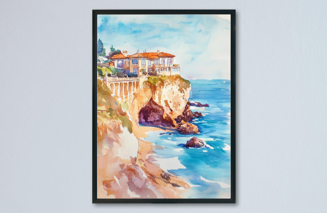 Biarritz Watercolor Poster Biarritz Travel Print France Wall Art Biarritz Decor Surf Coast Scene Ocean View French Riviera Landscape