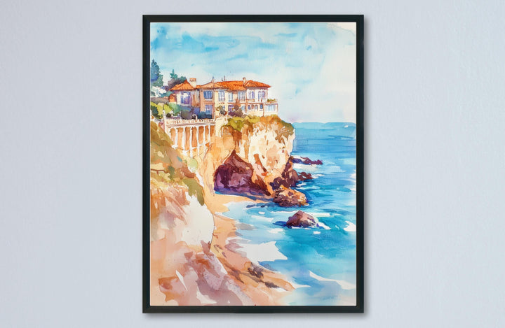 Biarritz Watercolor Poster Biarritz Travel Print France Wall Art Biarritz Decor Surf Coast Scene Ocean View French Riviera Landscape