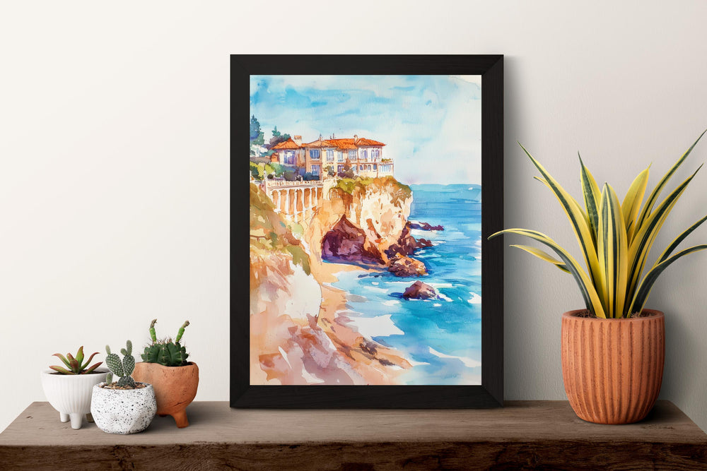 Biarritz Watercolor Poster Biarritz Travel Print France Wall Art Biarritz Decor Surf Coast Scene Ocean View French Riviera Landscape