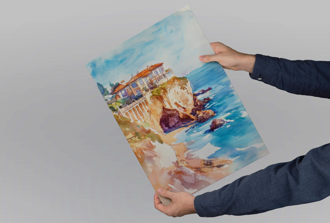 Biarritz Watercolor Poster Biarritz Travel Print France Wall Art Biarritz Decor Surf Coast Scene Ocean View French Riviera Landscape