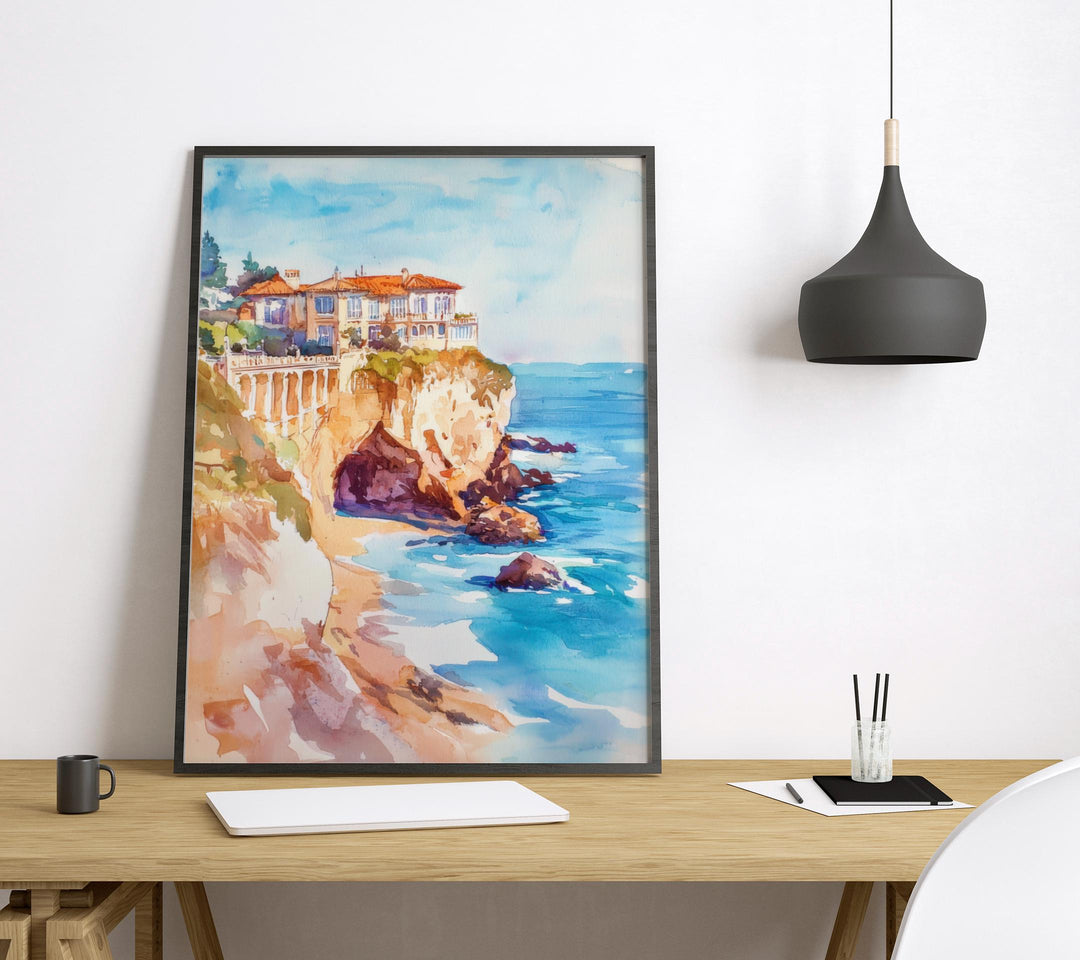 Biarritz Watercolor Poster Biarritz Travel Print France Wall Art Biarritz Decor Surf Coast Scene Ocean View French Riviera Landscape