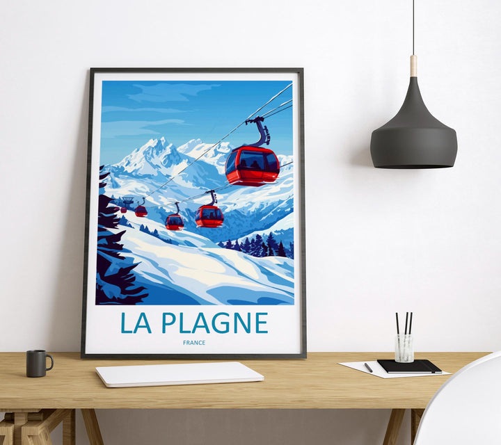 La Plagne Cartoon Travel Poster France Wall Art Ski Resort Print Alpine Illustration Winter Decor La Plagne Souvenir Gift