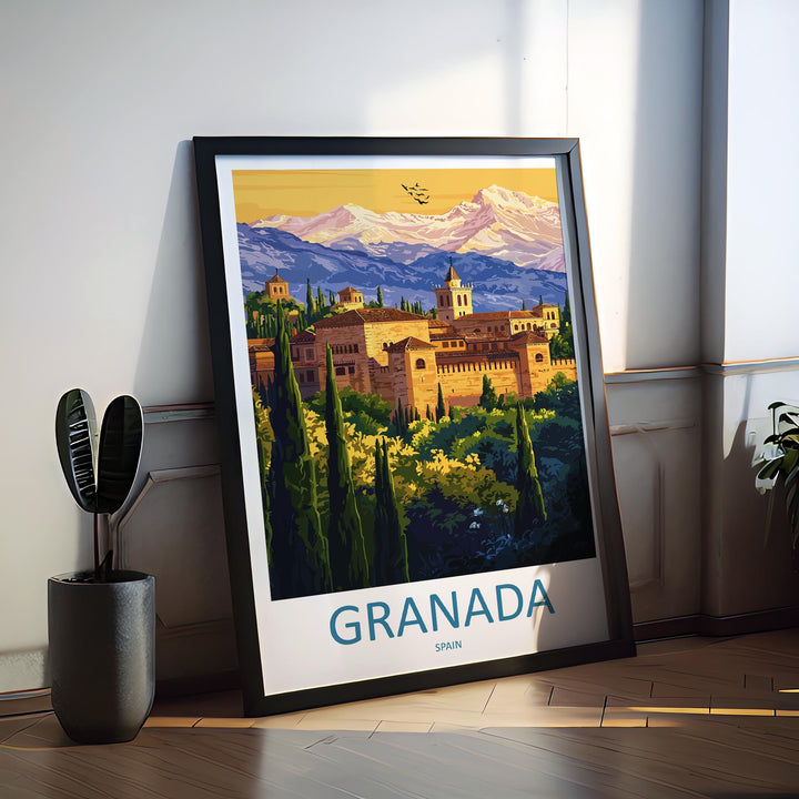 Granada Cartoon Travel Poster Spain Wall Art City Print Alhambra Illustration Historic Decor Granada Souvenir Gift