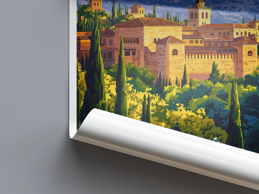Granada Cartoon Travel Poster Spain Wall Art City Print Alhambra Illustration Historic Decor Granada Souvenir Gift