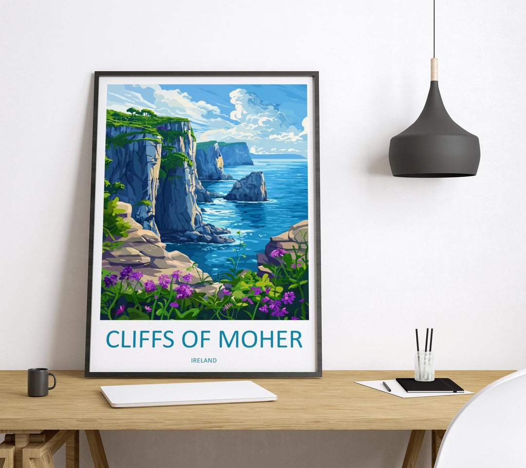 Cliffs of Moher Cartoon Travel Poster Ireland Wall Art Coastal Print Nature Illustration Wild Atlantic Decor Irish Souvenir Gift