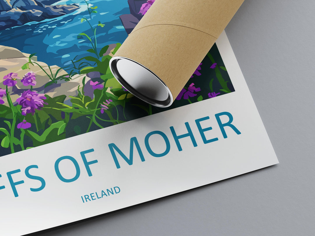 Cliffs of Moher Cartoon Travel Poster Ireland Wall Art Coastal Print Nature Illustration Wild Atlantic Decor Irish Souvenir Gift