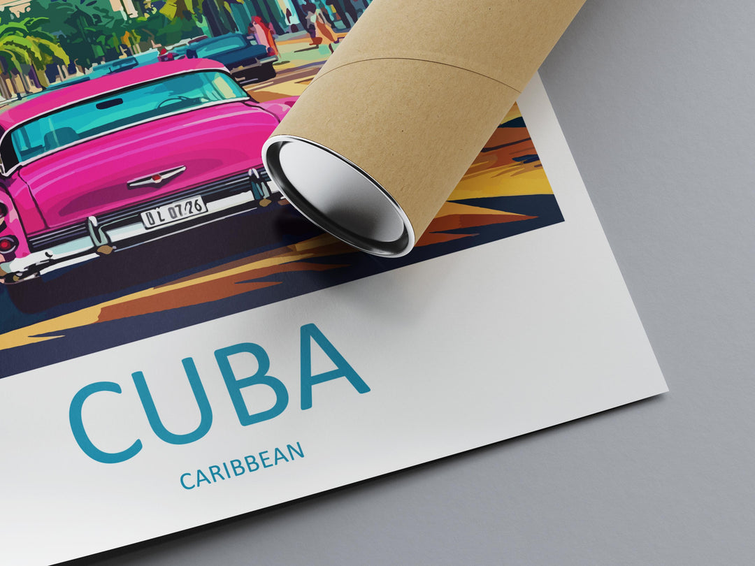 Cuba Cartoon Travel Poster Caribbean Wall Art Island Street Print Colorful Architecture Illustration Cuba Decor Vintage Gift Souvenir