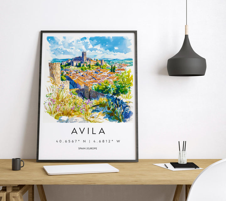 Avila Watercolor Poster Avila Travel Print Spain Wall Art Avila Decor Historic City Scene Avila Walls Landscape Castile View Print