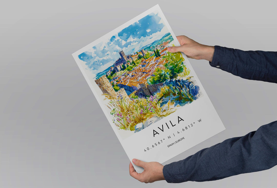 Avila Watercolor Poster Avila Travel Print Spain Wall Art Avila Decor Historic City Scene Avila Walls Landscape Castile View Print
