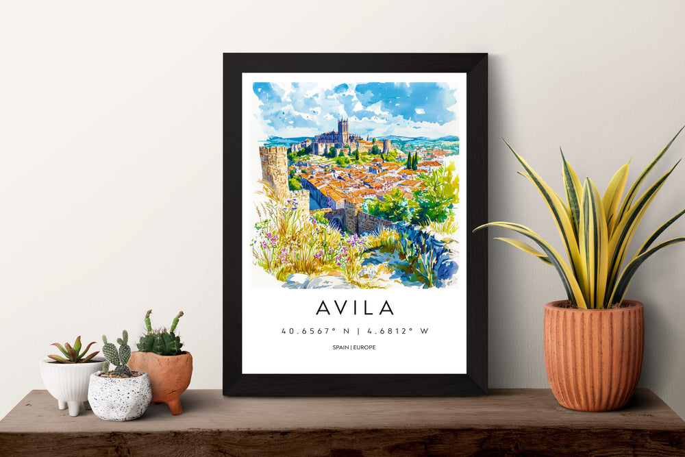 Avila Watercolor Poster Avila Travel Print Spain Wall Art Avila Decor Historic City Scene Avila Walls Landscape Castile View Print