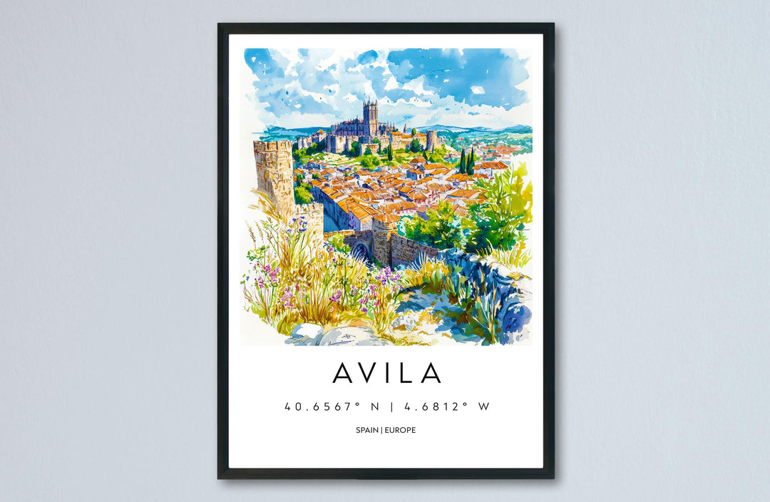 Avila Watercolor Poster Avila Travel Print Spain Wall Art Avila Decor Historic City Scene Avila Walls Landscape Castile View Print