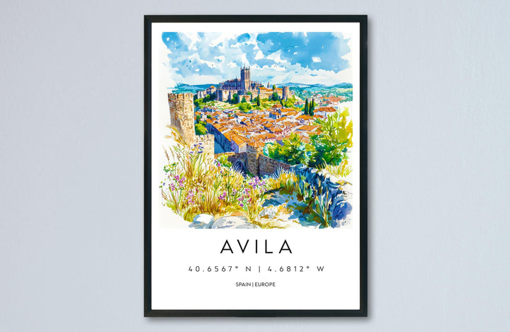 Avila Watercolor Poster Avila Travel Print Spain Wall Art Avila Decor Historic City Scene Avila Walls Landscape Castile View Print