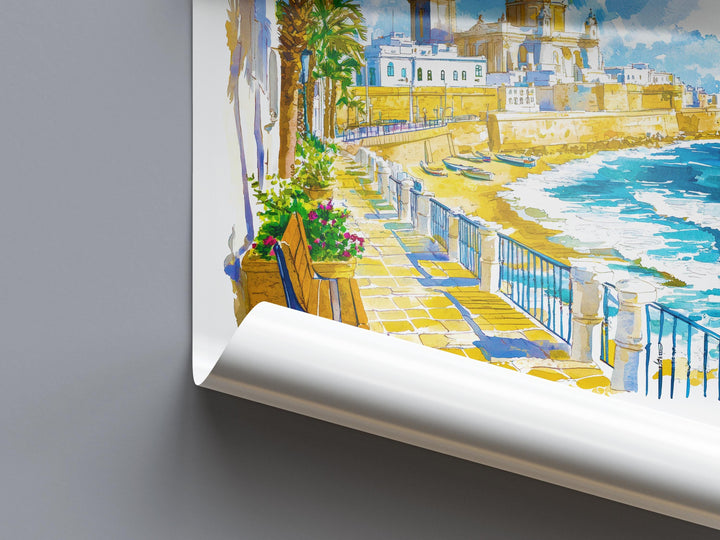 Cadiz Watercolor Poster Cadiz Travel Print Spain Wall Art Cadiz Decor Coastal City Scene Cathedral Beach Spanish View Seaside Landscape