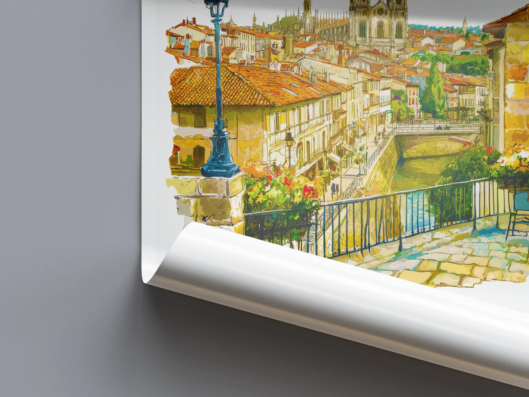 Burgos Watercolor Poster Burgos Travel Print Spain Wall Art Burgos Decor Cathedral Scene Historic City View Spanish Architecture Print