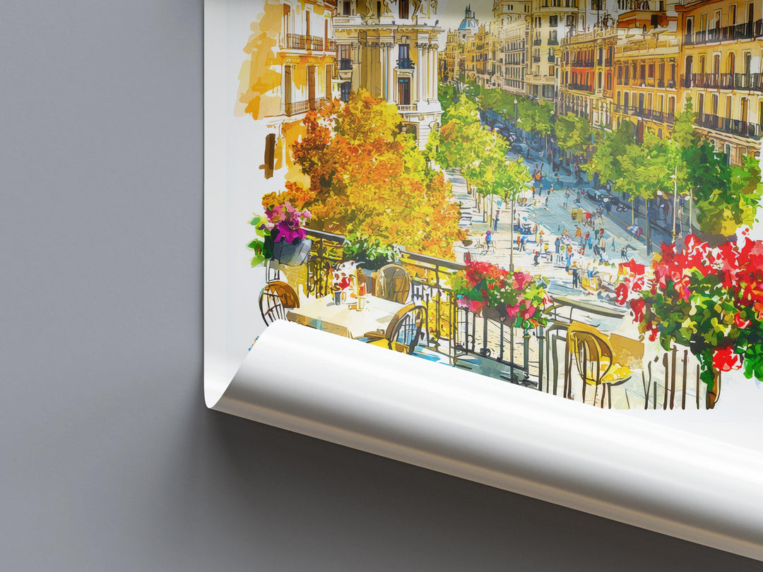 Madrid Watercolor Poster Madrid Travel Print Spain Wall Art Madrid Decor Historic City Scene Plaza View Spanish Architecture Landscape