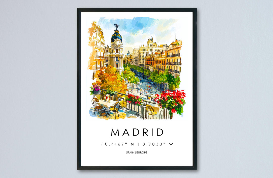 Madrid Watercolor Poster Madrid Travel Print Spain Wall Art Madrid Decor Historic City Scene Plaza View Spanish Architecture Landscape