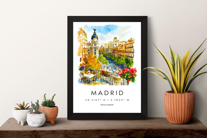 Madrid Watercolor Poster Madrid Travel Print Spain Wall Art Madrid Decor Historic City Scene Plaza View Spanish Architecture Landscape